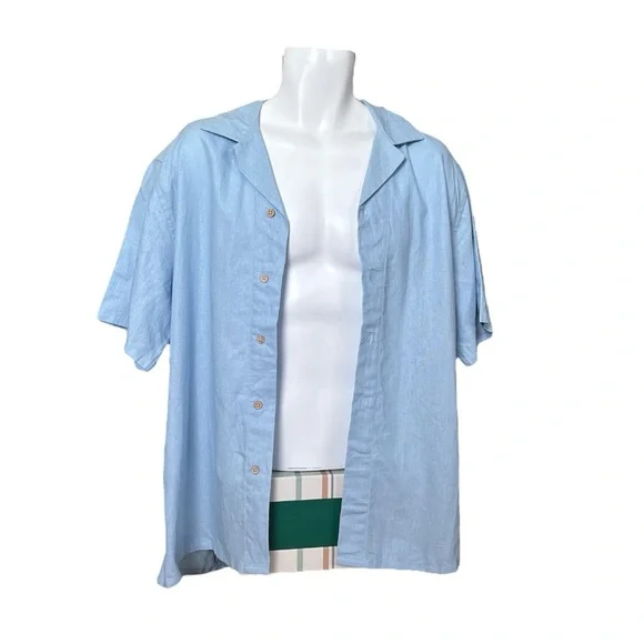 BLUENOTES Linen Blend Blue Casual Button Down, Large - Picture 4 of 6